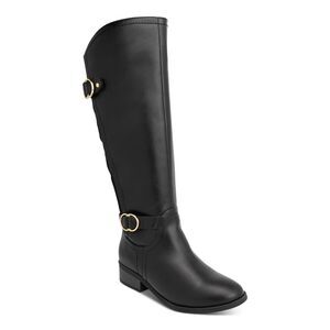 KAREN SCOTT Womens Black Wide Calf Leandraa Almond Block Heel Riding Boot 6 M